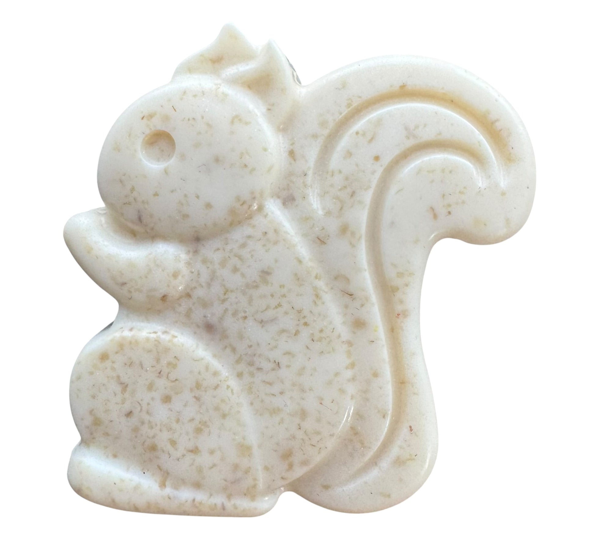 White stone squirrel figurine on a white background