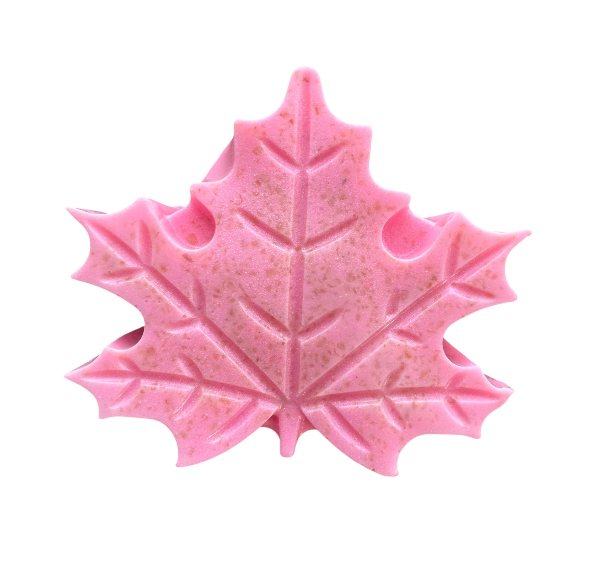 Pink maple leaf-shaped object on a white background