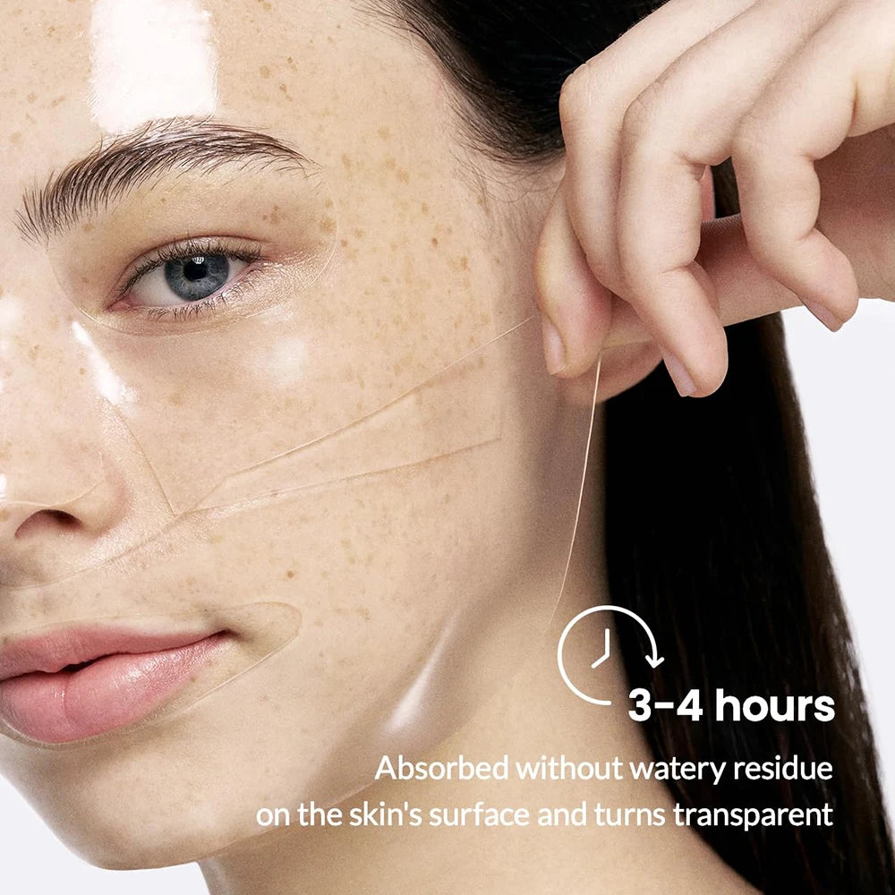 Close-up of a person applying skincare product to their ear with text about absorption time.