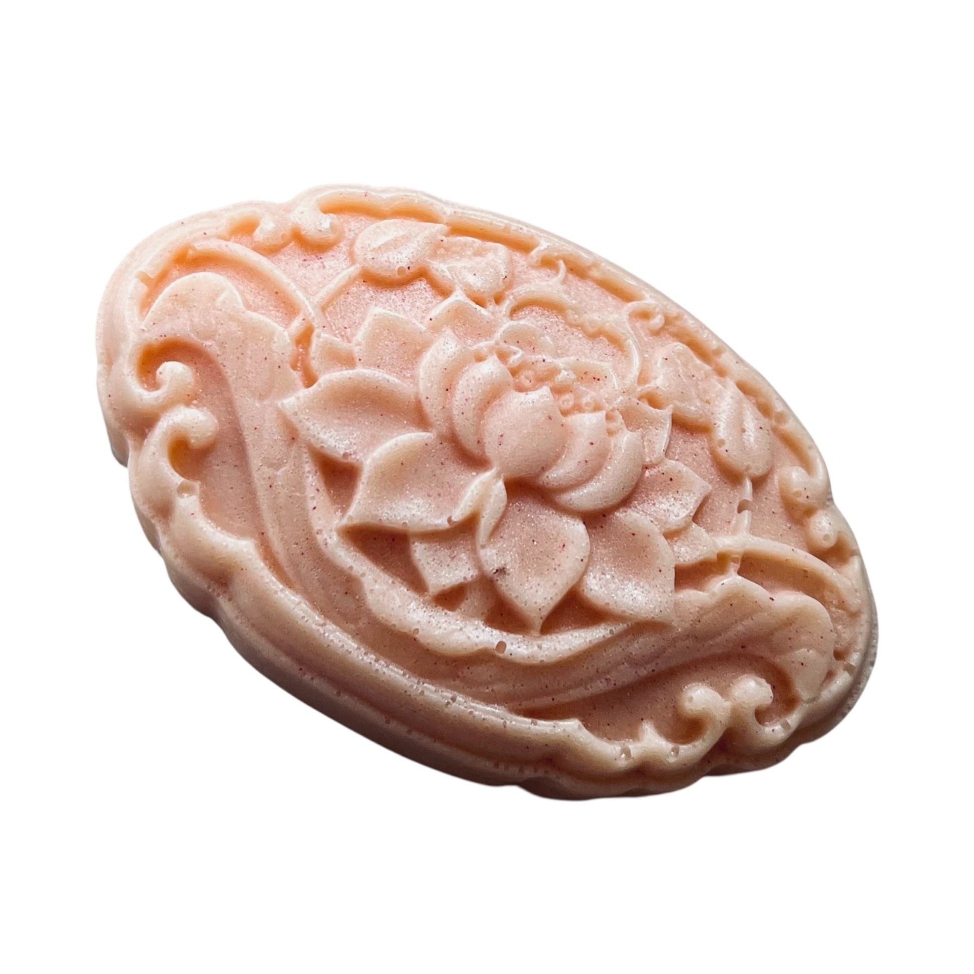 Decorative soap bar with floral design on a white background