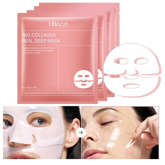 Hllozzi BIO-COLLAGEN REAL DEEP MASK packaging with a woman applying the mask.