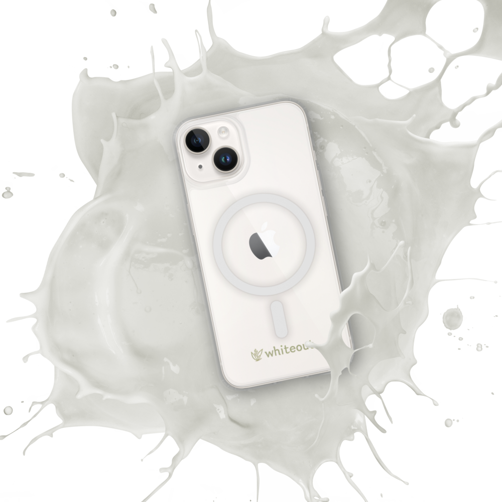 Phone case with Apple logo on a white splatter background