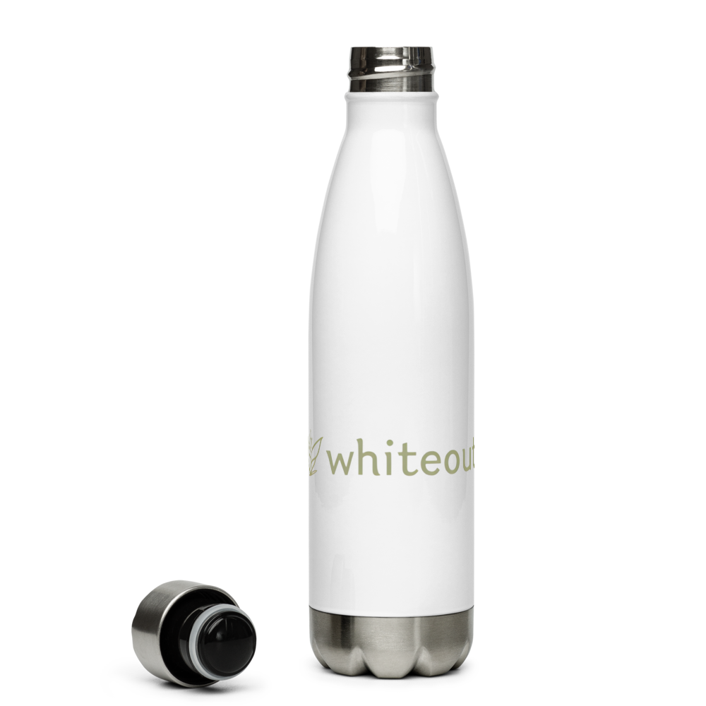 White water bottle with 'whiteout' branding on a white background