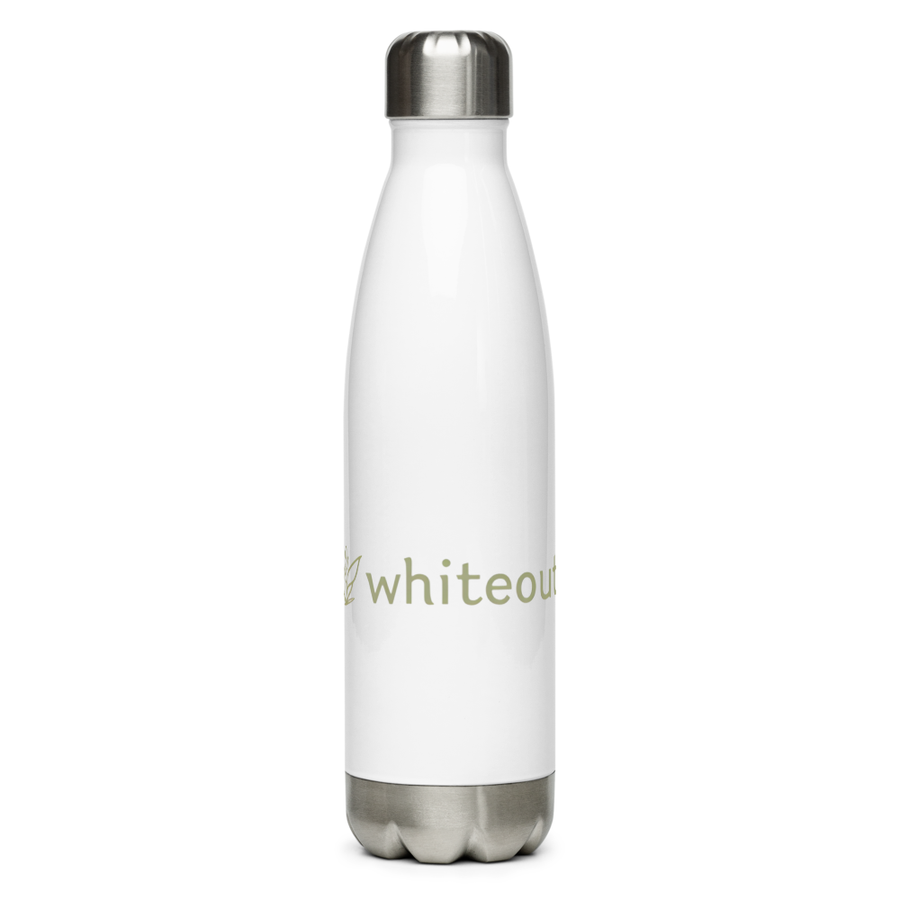 White water bottle with 'whiteout' branding on a white background